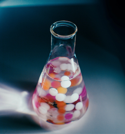 Erlenmeyer Science Flask filled with medicine