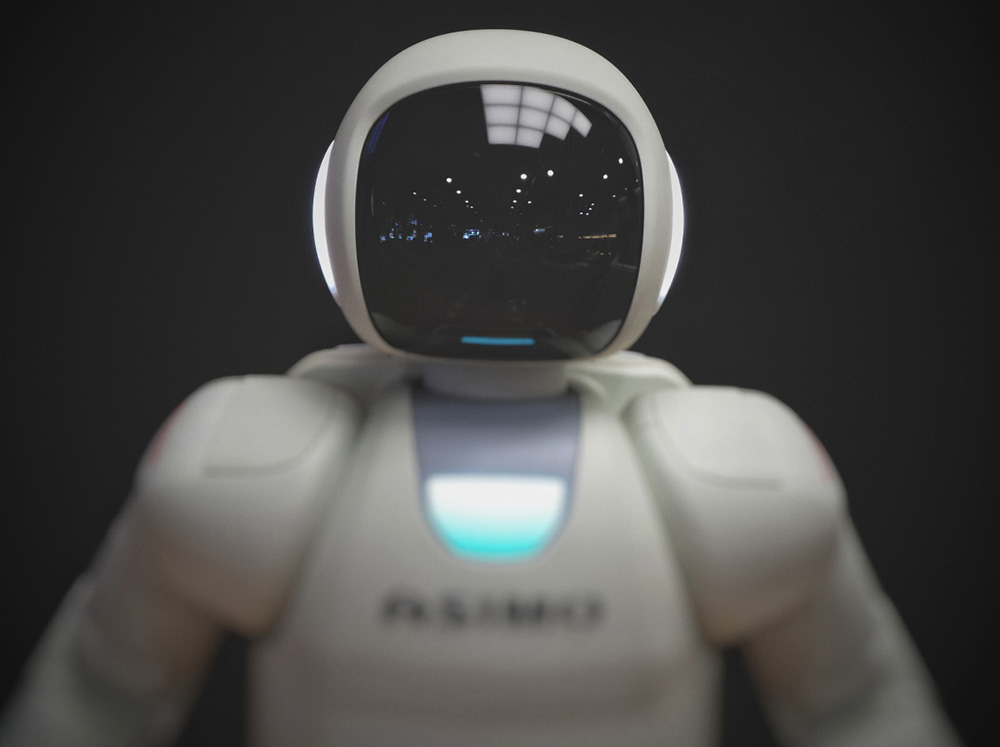 White robot with blue details