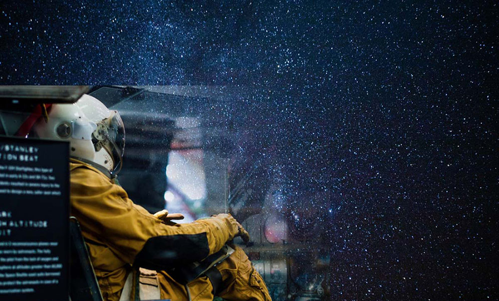 Astronaut travling into starry space
